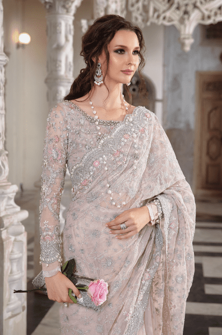 Alternative view of Maria B Stitched Saree Couture Pale Pink MC 050