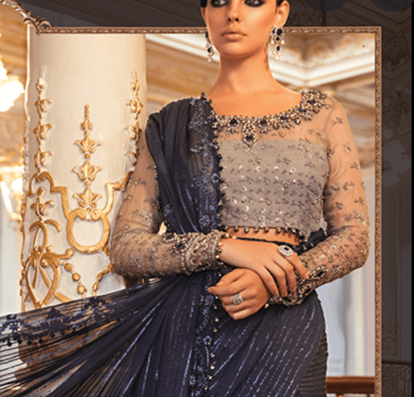 Alternative view of MARIA B STICHED CHIFFON MBROIDERED BLUE & GREY SAREE
