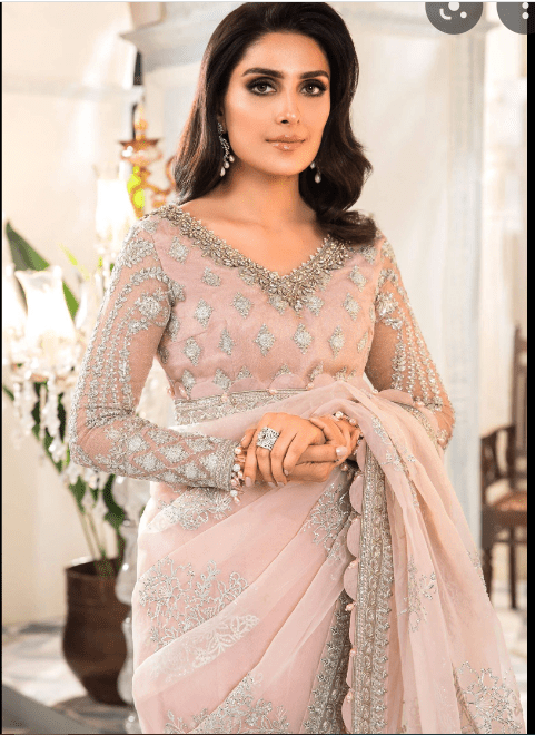 Alternative view of MARIA B STICHED SAREE MBROIDERED – Rose Pink and Lilac (BD-2404)