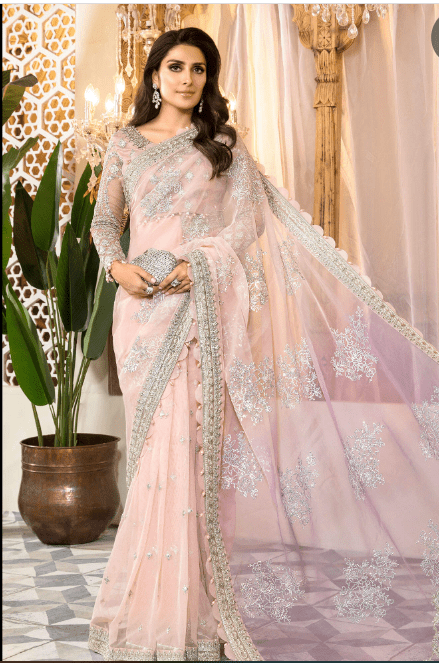 MARIA B STICHED SAREE MBROIDERED – Rose Pink and Lilac (BD-2404)