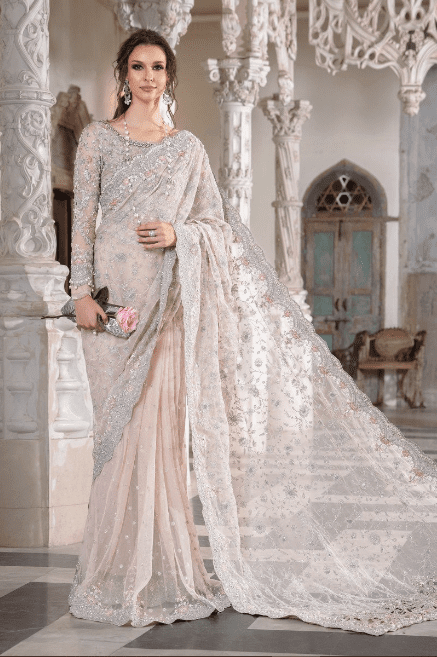 Maria B Stitched Saree Couture Pale Pink MC 050