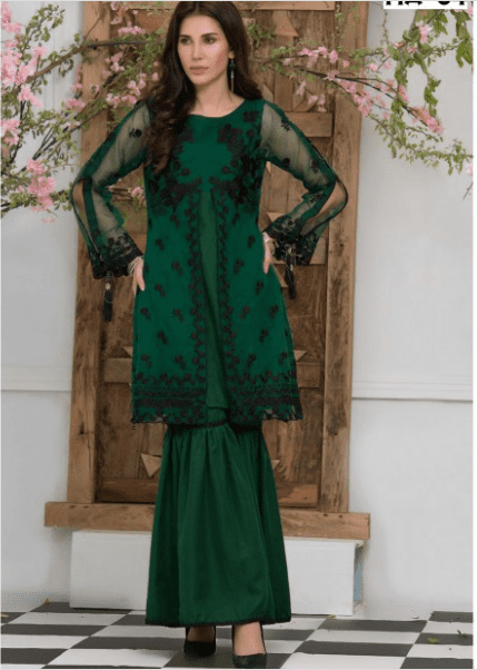 Alternative view of PARTY WEAR BLACK AND GREEN EMBROIDERED 2 PCS SUIT