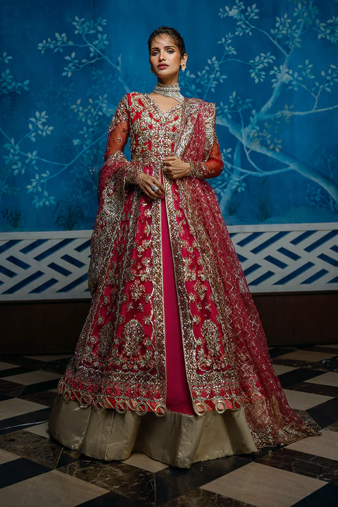 MUSHQ Red Carpet Lehenga – Luxury Red Net Party Wear USA