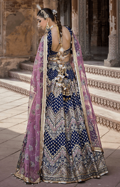Alternative view of Mohsin Naveed Ranjha Shahtaj Sapphire Blue Lehenga Latest Collection 2024