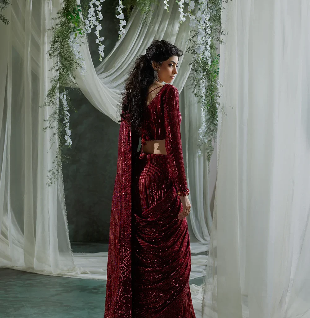 Alternative view of Luxury Red Sequin Saree-Festive Wear for Women