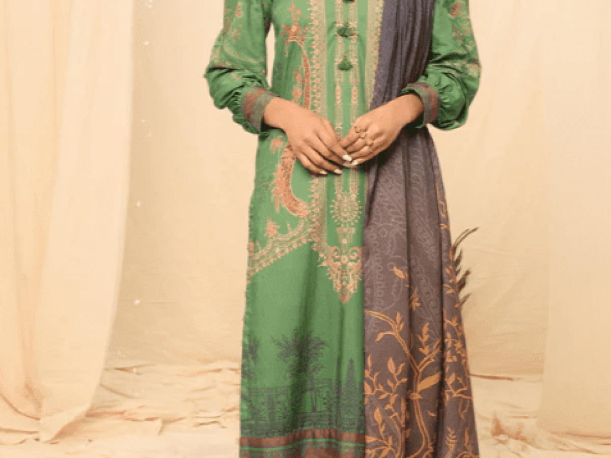 chinese dress ladies All-Over Digital Print Linen Dress with Linen Dupatta (DZ17613) –  DressyZone.com main image 0
