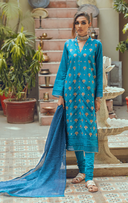 3 pcs lawn embroidered stiched suit latest collection 9