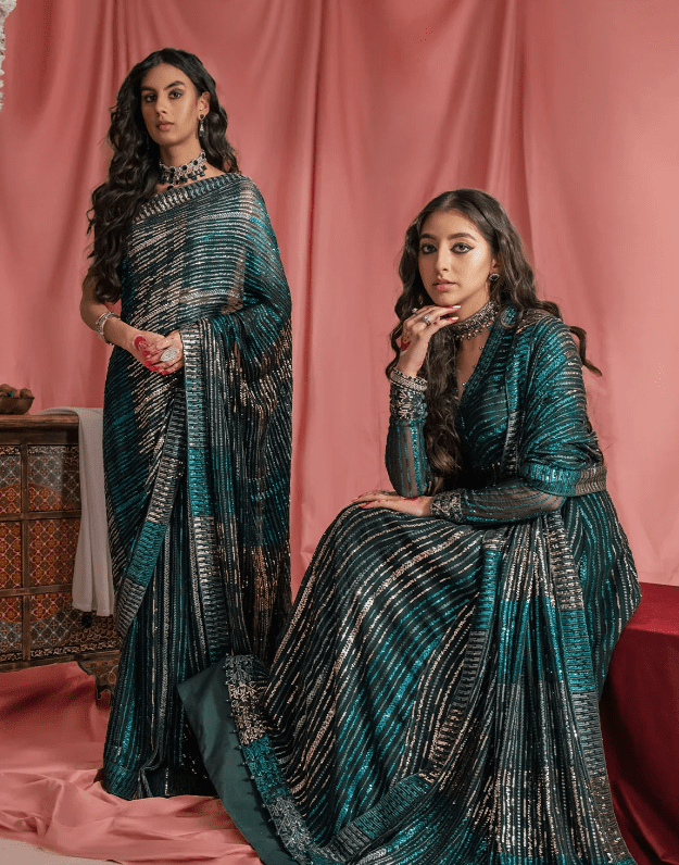 Green Sequin Saree Blouse – Perfect for Any Occasion