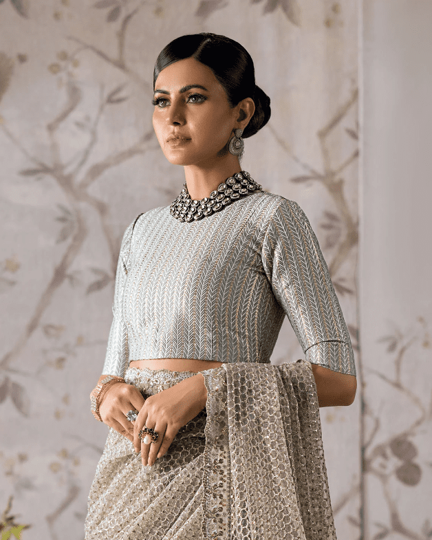 Alternative view of Stone Grey Wedding Collection Saree 2023