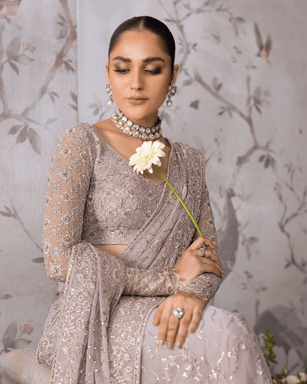 Alternative view of Lilac Chiffon Wedding Saree Latest Collection 2023