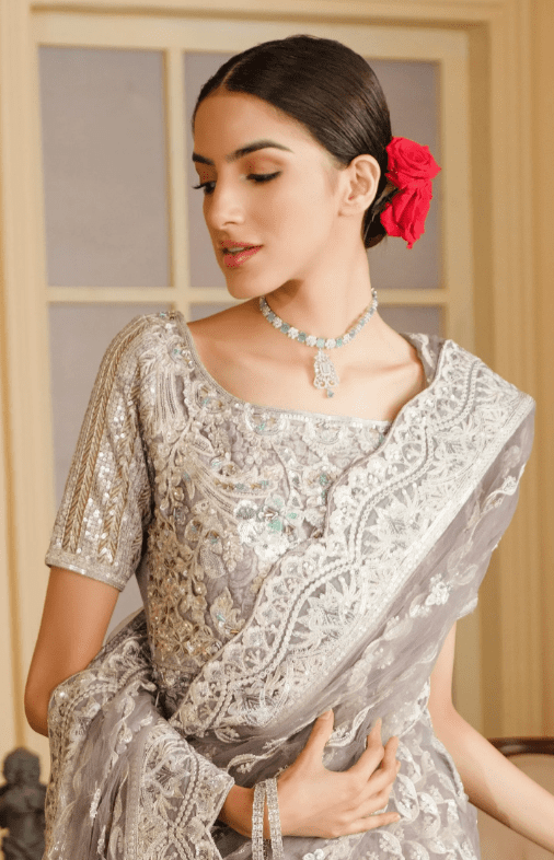 Alternative view of Steel Silver Grey Net Saree Collection 2023