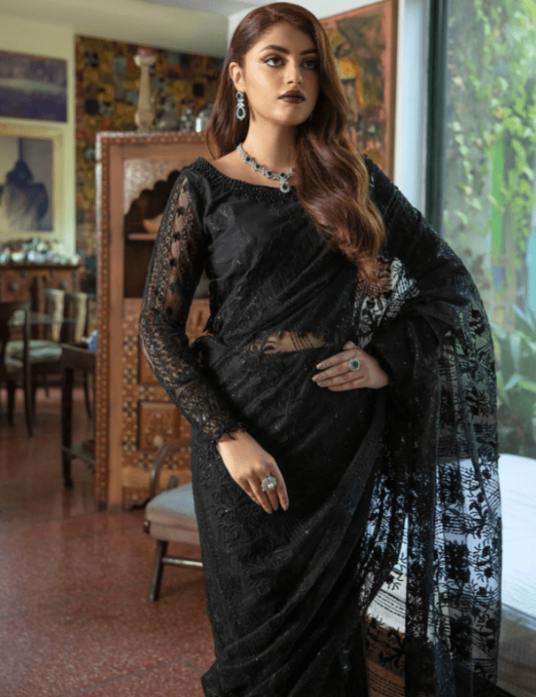 Alternative view of Black Luxury Embroidered Formal Wedding Saree