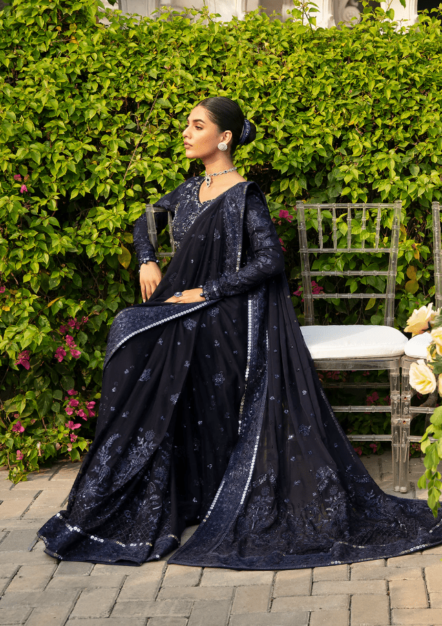 Alternative view of Buy Blue Sequin Saree with Custom Size – Just Like Model Picture