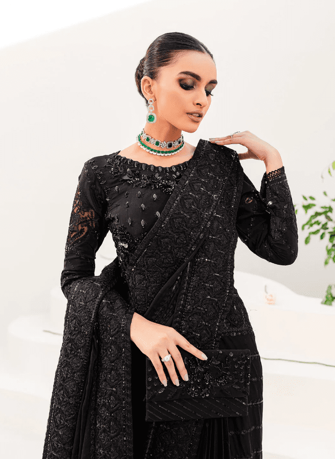 Alternative view of Sequined Adda Worked Black Saree Latest Collection 2023