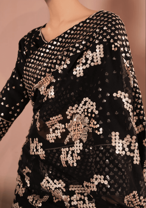 Alternative view of Black Chiffon 10 Embroidered Saree Latest Weeding Collection 2023