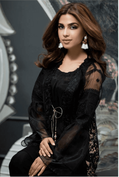 PARTY WEAR BLACK & GOLD EMBROIDERED DRESS