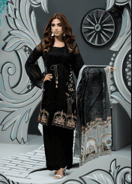 Alternative view of PARTY WEAR BLACK & GOLD EMBROIDERED DRESS