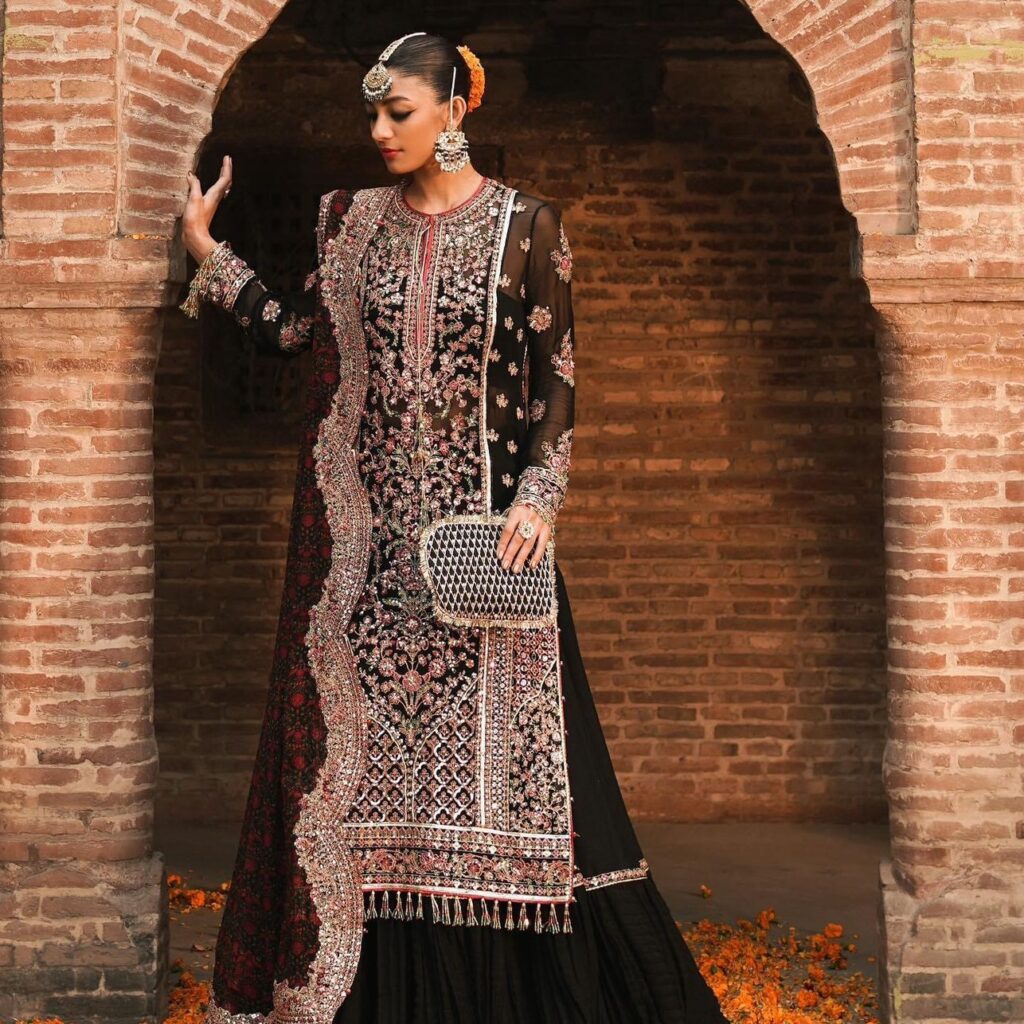 Party Wear Black chiffon Hand made Word Dress Latest Collection 2025