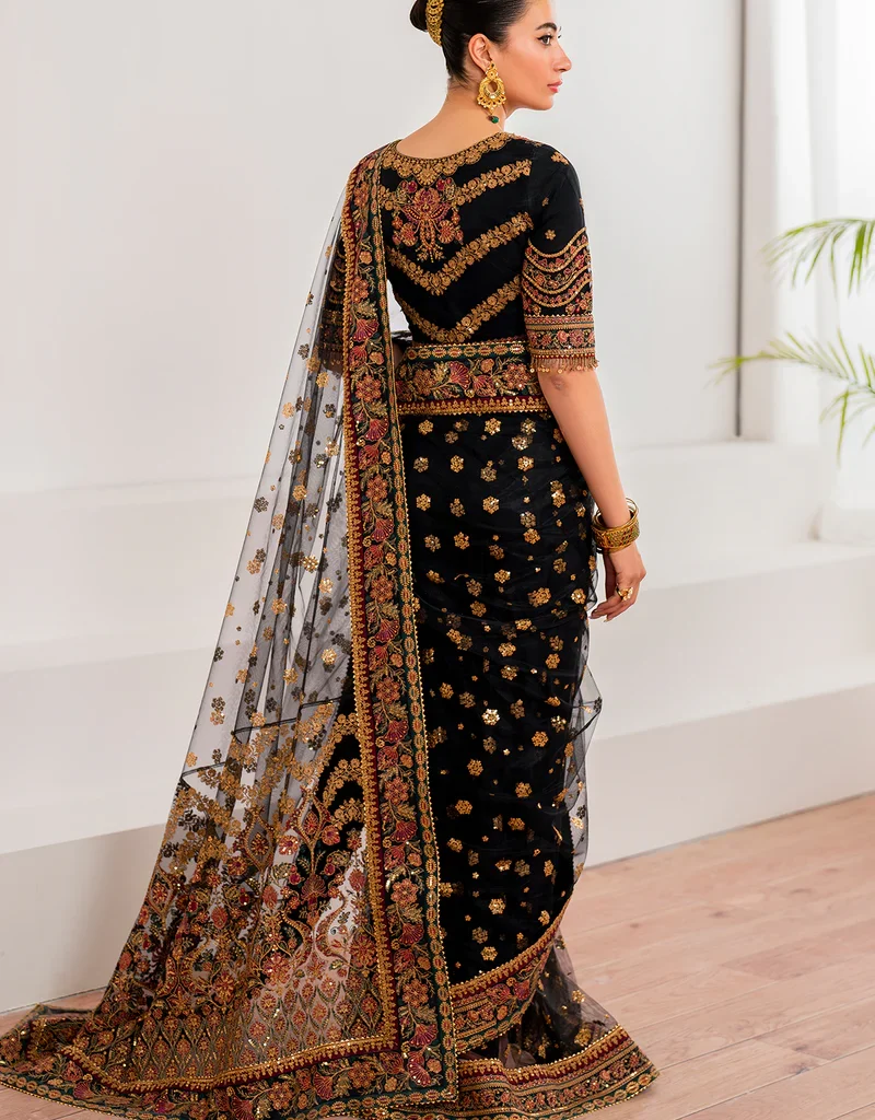 Alternative view of Buy Black Saree with Golden Border Online – Salai Karai Premium Collection 2025 Latest Pakistani Saree Collection 2025