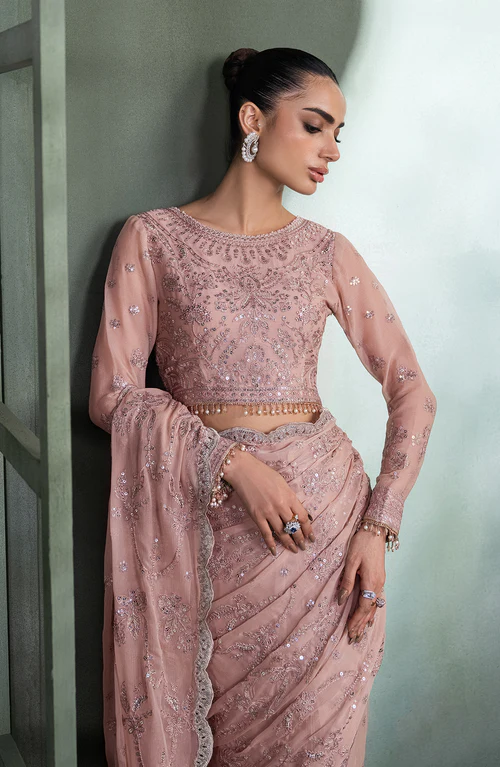 Alternative view of Blush Pink Saree – Elegant Embroidered Party Wear | Salai Karai USA