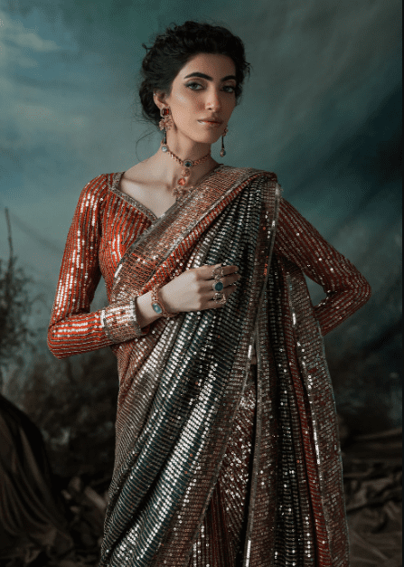 Alternative view of Burnt Orange Saree for Bridal & Wedding Wear | 2025 Collection