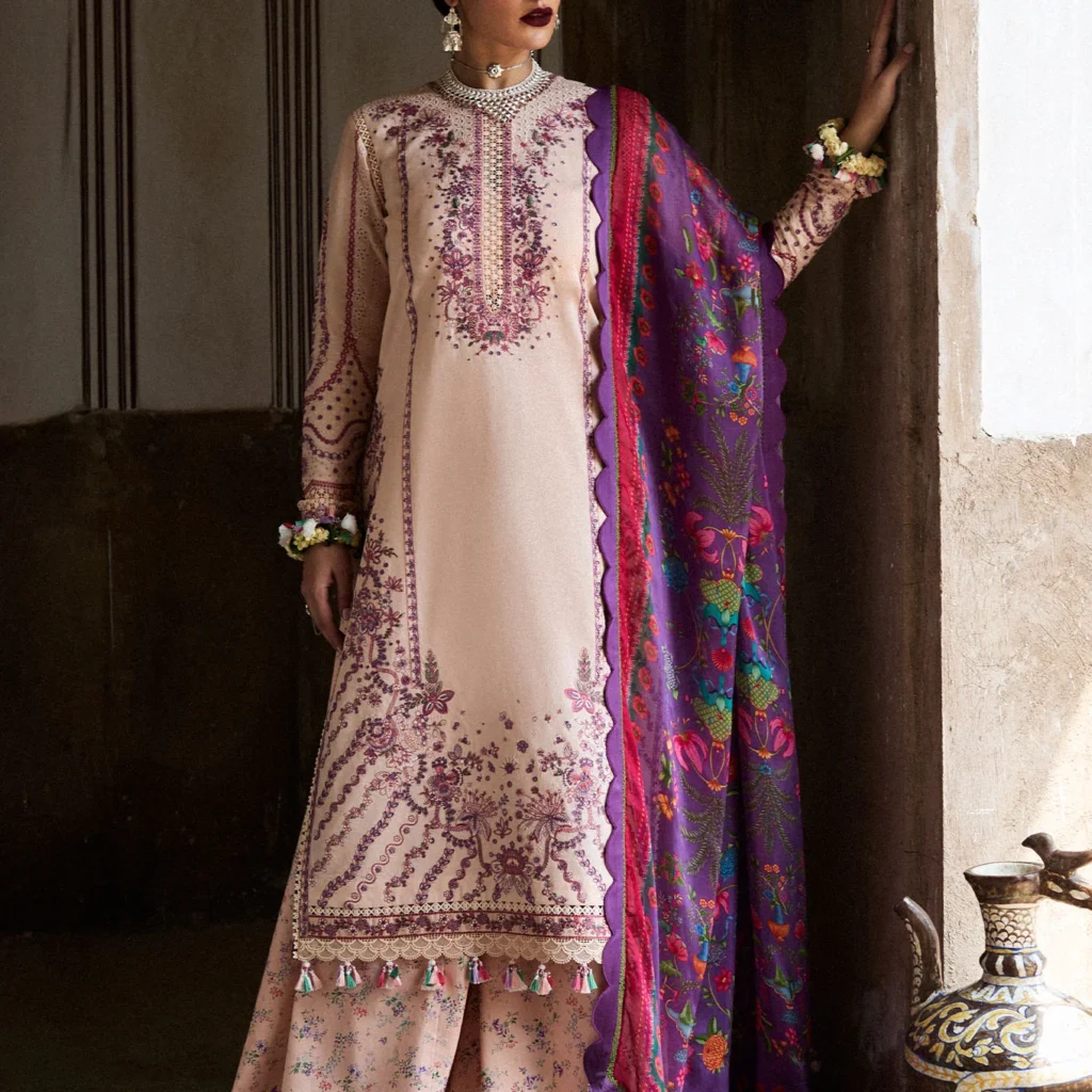 Hussain Rehar Nirmal Collection – Custom Stitched Lehr Lawn Suit (3PC) for USA Women