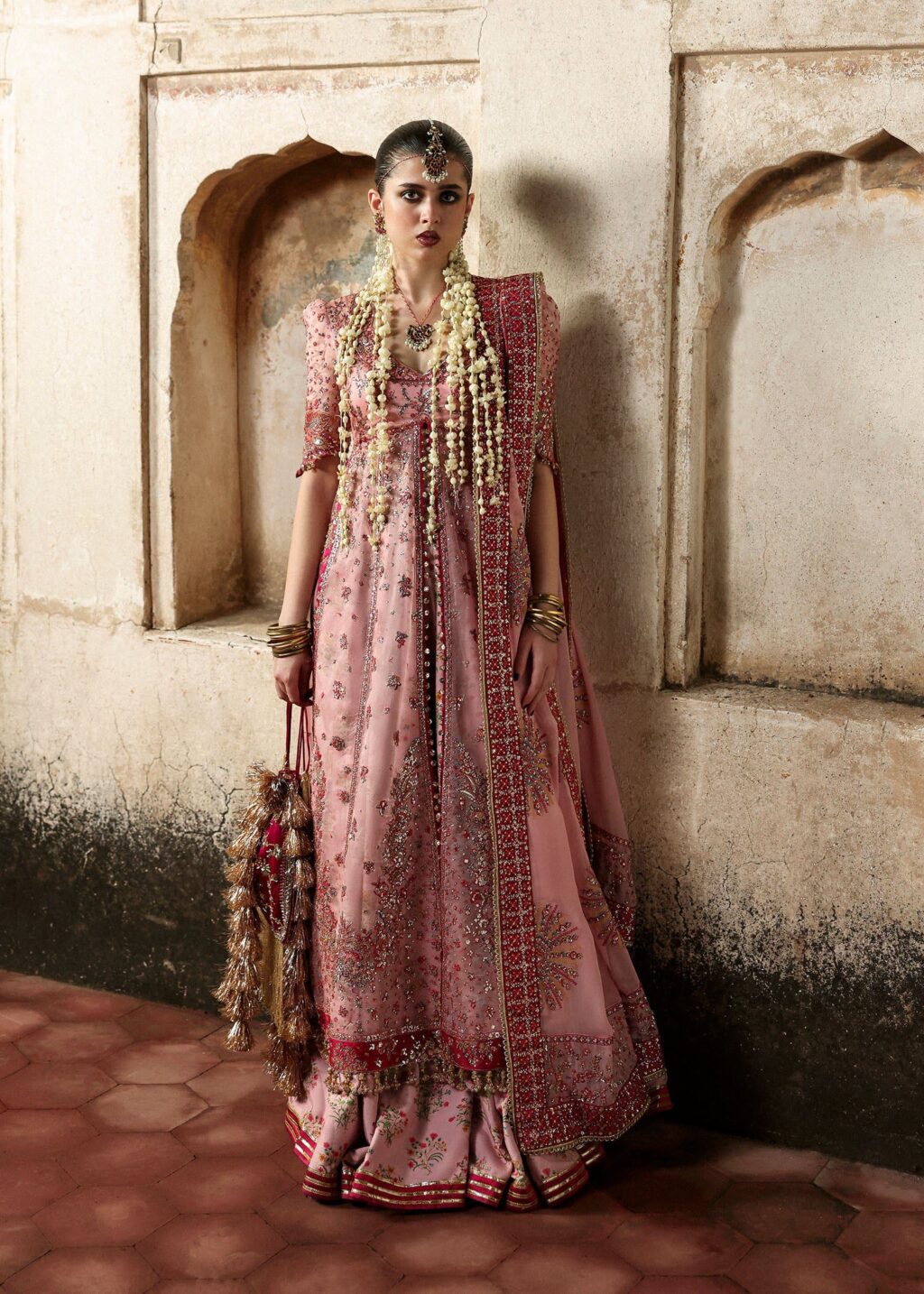 Hussain Rehar Roshanara Rose Pink Organza Pishwas | Salai Karai USA