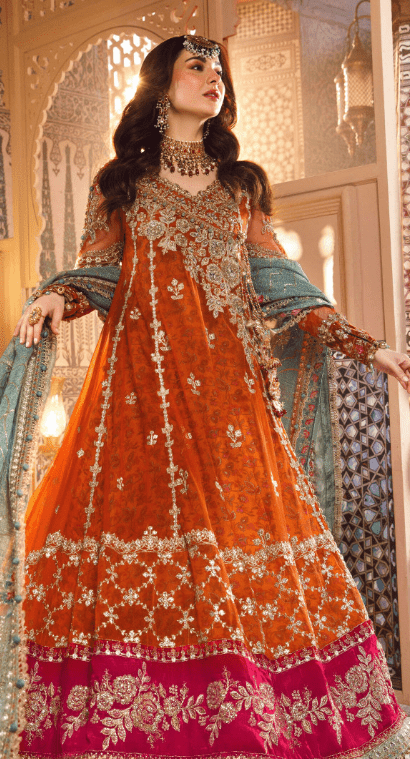 Maria B Stitched MBROIDERED Burnt Orange Fuchsia Pink (BD-2506)