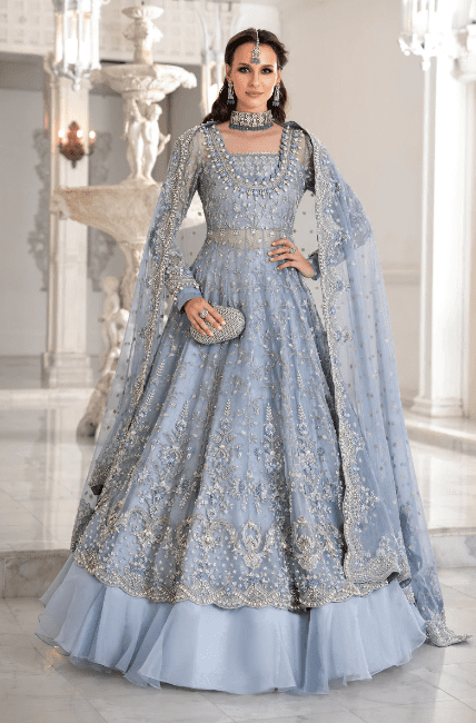 Alternative view of MariaB Ice Blue MC-041 Stitched Hand Made Work Long Maxi