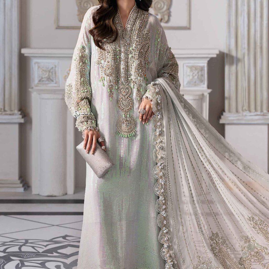 Maria B BD-3005 Ice Blue Chiffon Suit – Now Available in USA | Salai Karai