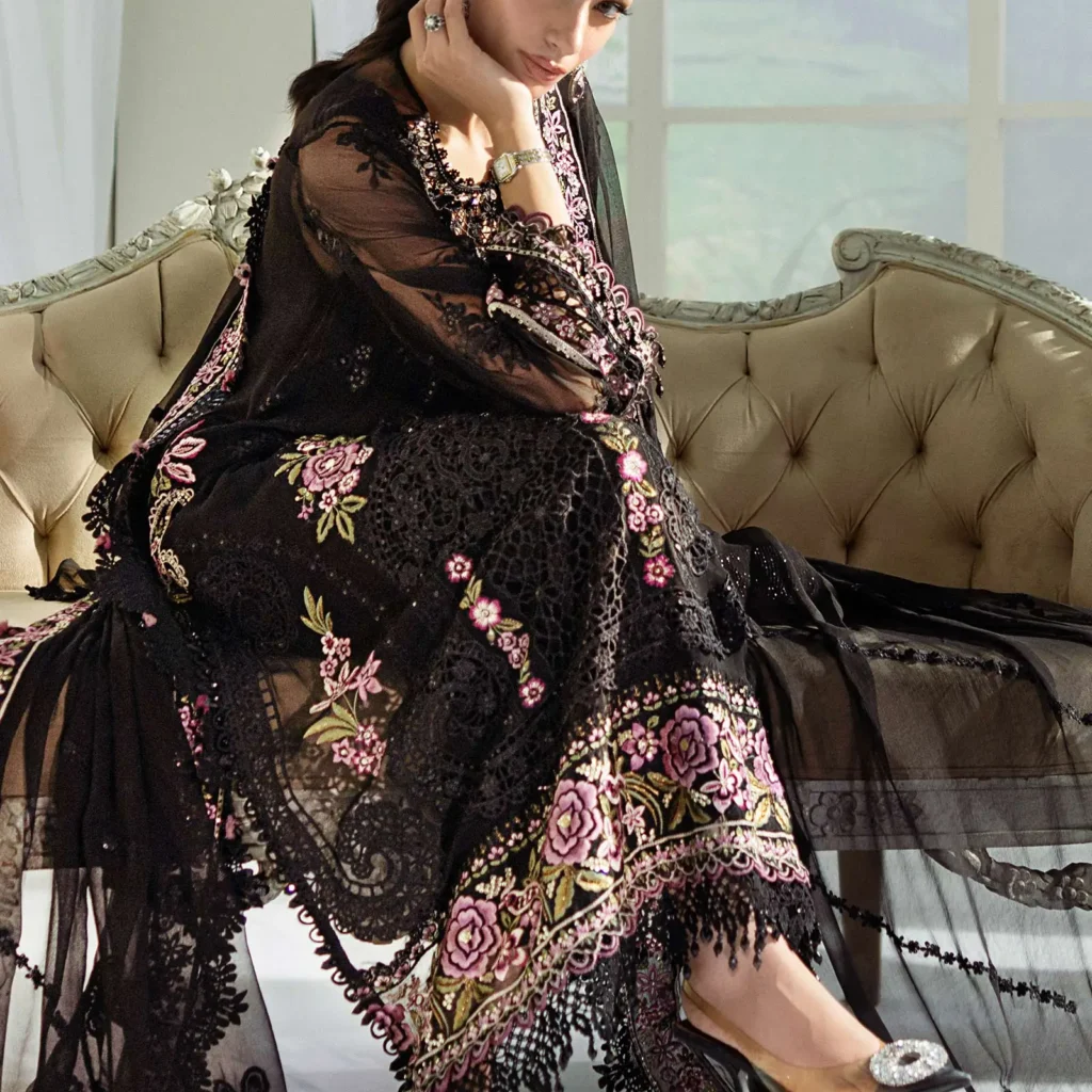 Alternative view of Maria B USA MPC-25-104 | Stitched Embroidered Chiffon Dress – Salai Karai