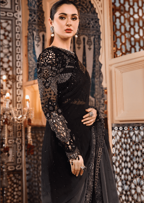 Alternative view of Maria b MBROIDERED Stiched Organza Grey and Black Saree (BD-2504)