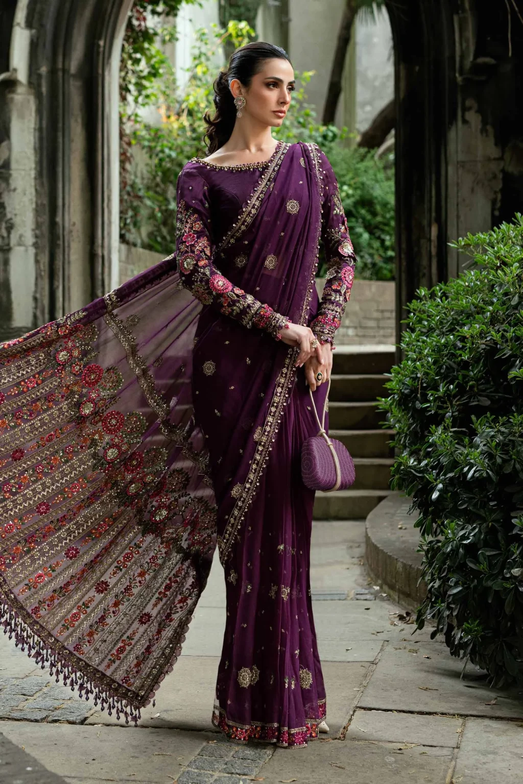 Maria B Soirée Embroidered Chiffon Saree – Designer Saree by Salai Karai USA