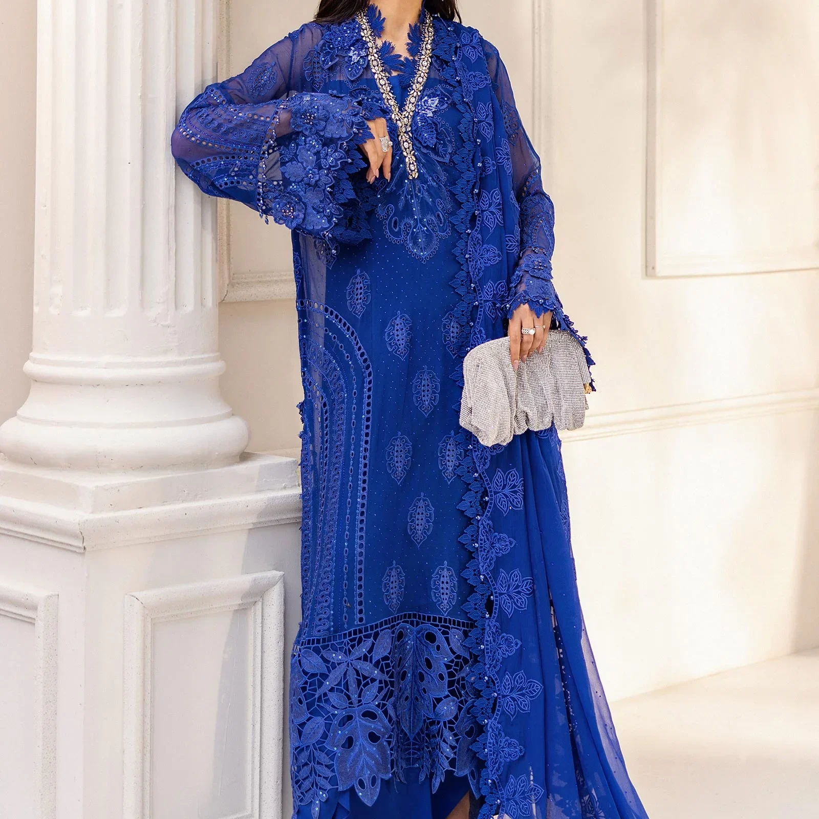 Maria B USA MPC-25-103 Royal Blue Chiffon Dress