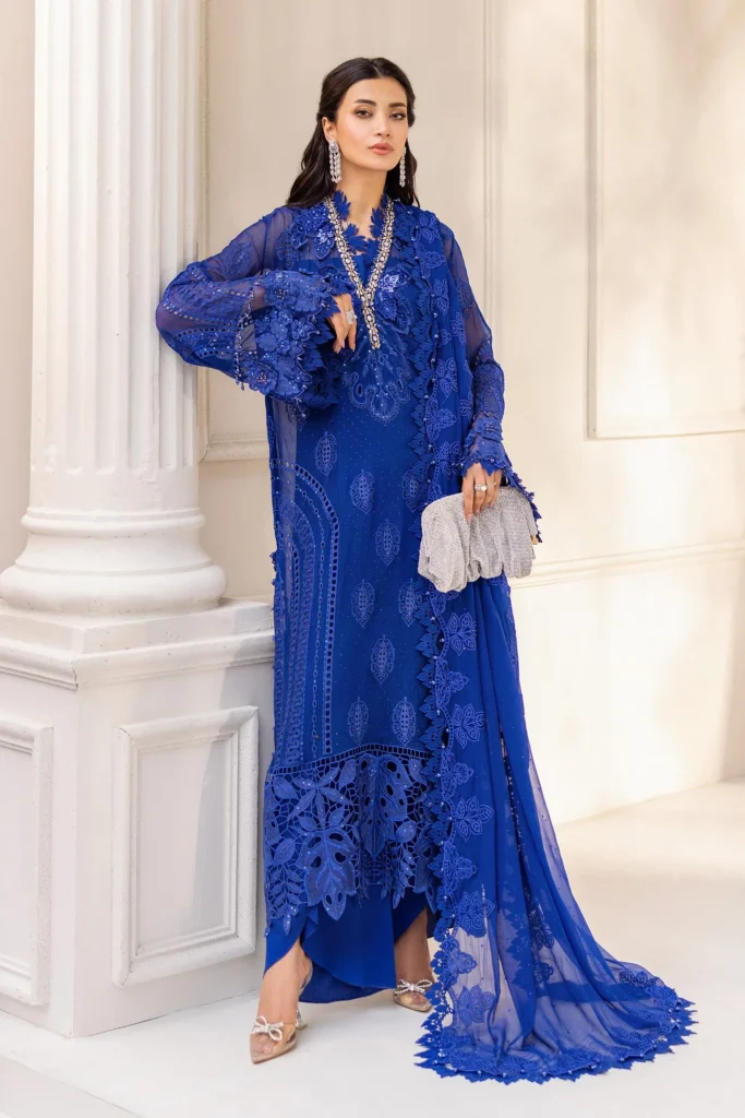 Maria B USA MPC-25-103 Royal Blue Chiffon Dress | Salai Karai