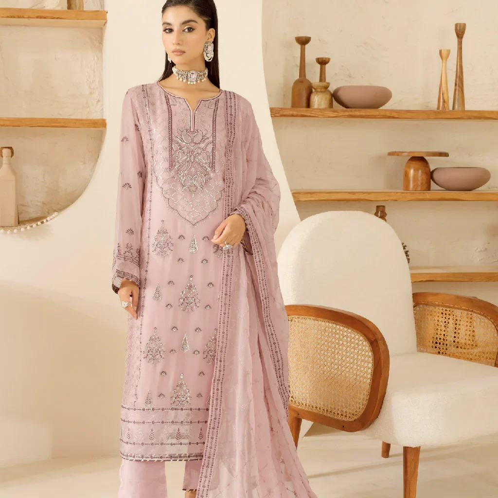 Buy Pink Chiffon Salwar Kameez with Embroidery – USA Delivery Available