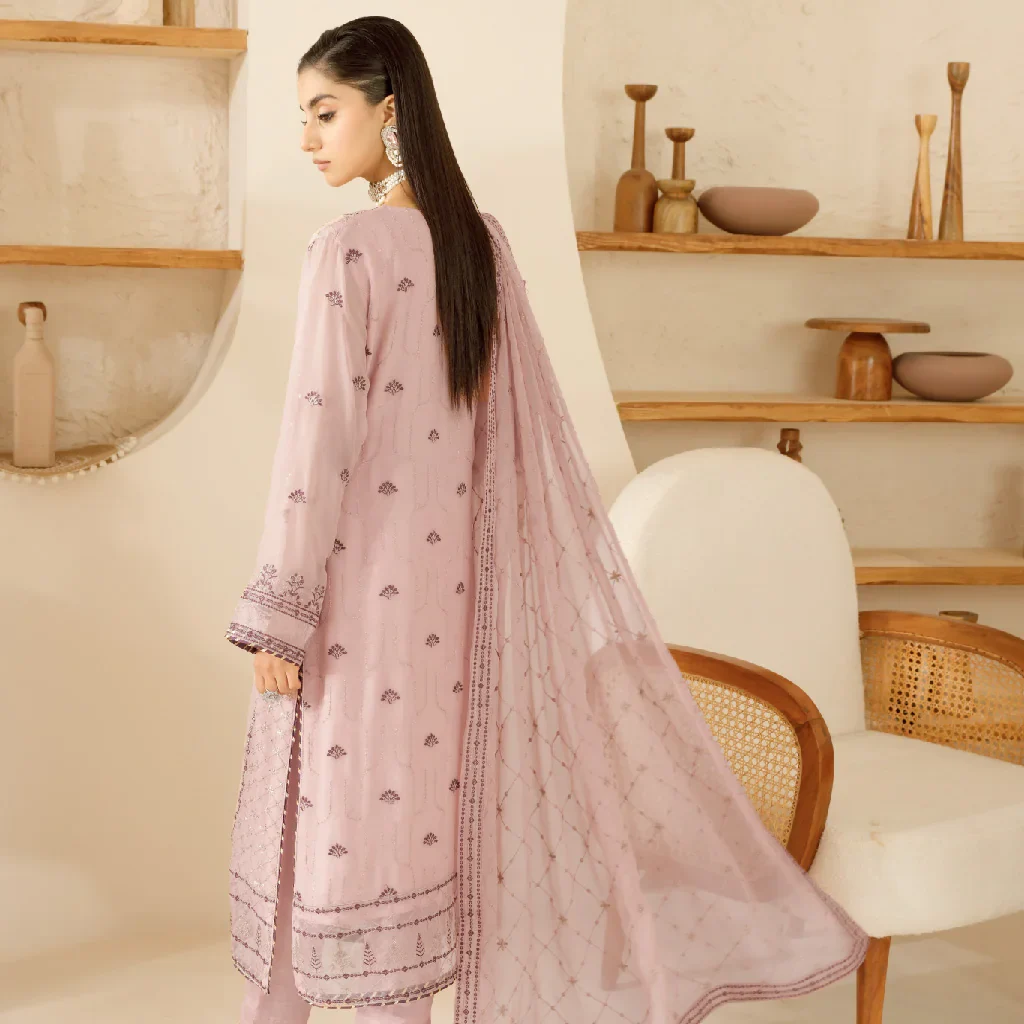 Alternative view of Buy Pink Chiffon Salwar Kameez with Embroidery – USA Delivery Available