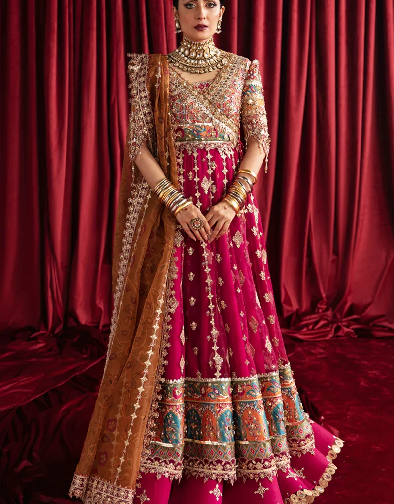 Qalamkar HR-04 Leela – Elegant Pink Maxi Dress for a Timeless Festive Look