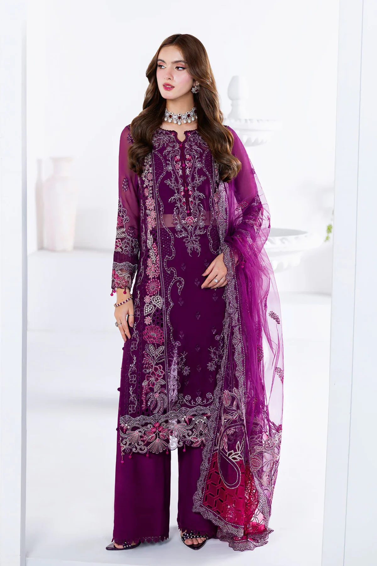 white christmas dresses Pakistani Dress Brown Premium Design Chiffon main image 1