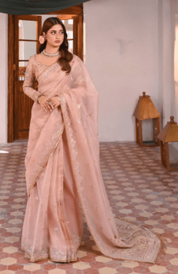 Pastel Pink Organza Saree Latest Collection 2023
