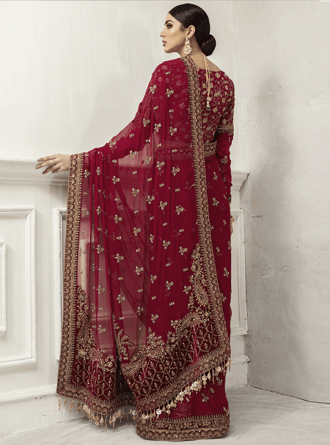 Alternative view of Maria B Red Hand Made Bridal Wear Stitched Married Saree Latest Collection 2023