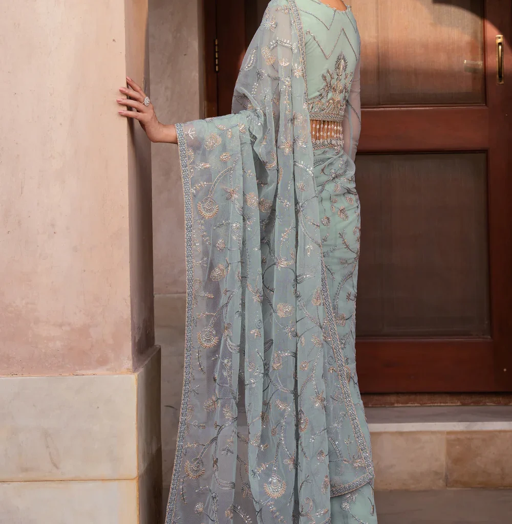 Alternative view of Sea Green Saree Stitched for Women | Salai Karai USA