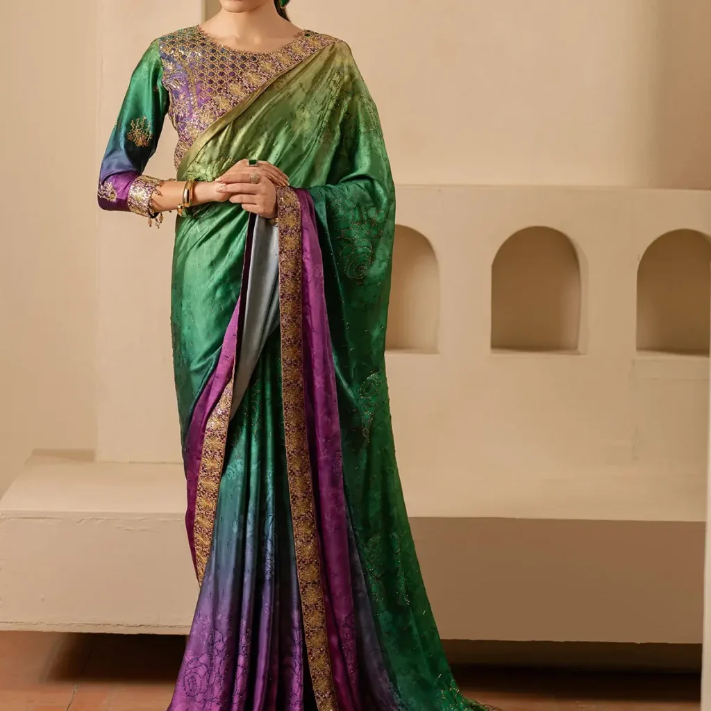 Elegant Silk Saree with Embroidery & Printed Design – Luxury Party Wear Saree