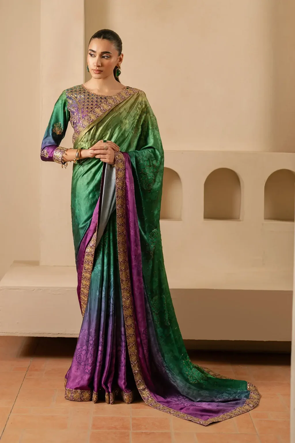 Elegant Silk Saree with Embroidery & Printed Design – Luxury Party Wear Saree