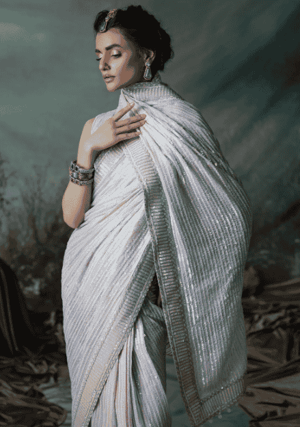 Alternative view of White Sequin Saree – Sparkle with Timeless Elegance