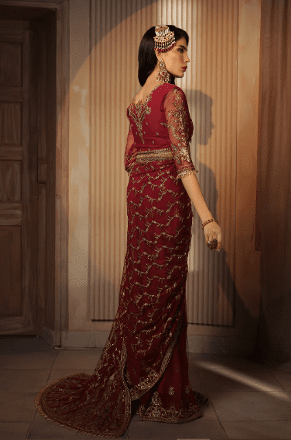 Alternative view of Mahroon net 02 Embroidered Saree Latest Collection 2023