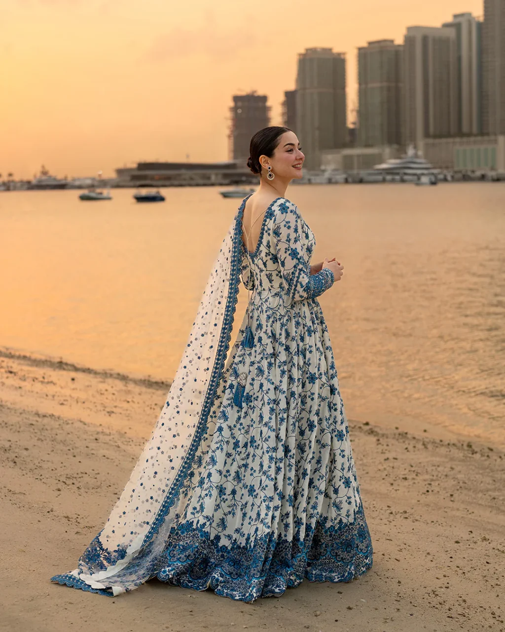 Back view of Faiza Saqlain Jehona Lawn Shirt with embroidered patterns