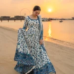 Close-up of embroidered neckline of Faiza Saqlain Jehona