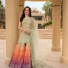 Faiza Saqlain Eldira embroidered lawn suit front view in mint green