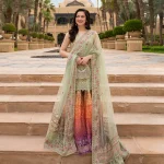 Printed and embroidered gharara detail of Faiza Saqlain Eldira